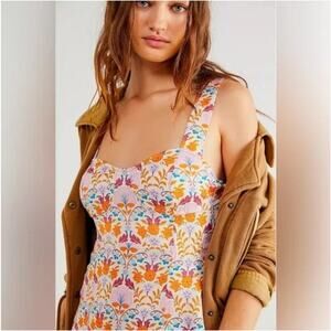 NWT Free People Women's Sasha Sweetheart-Neck Mini Dress Multi Floral Size L
